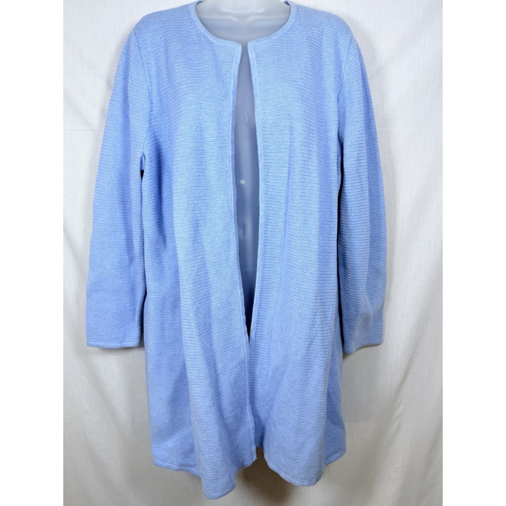 Talbots Plus Textured Open Front Sweater Jacket Light Blue Cotton Blend Women 1X - Picture 12 of 12